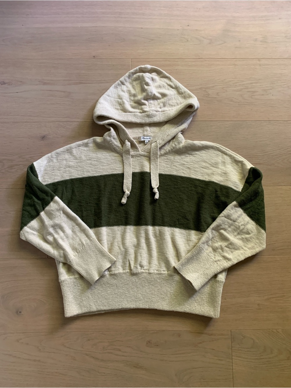 NWOT Madewell Clairview Colorblock Hoodie Knit Crop Sweater Women L 100% Cotton